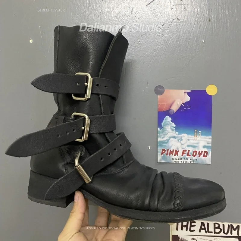 Vintage Style Women Fashion - Męskie buty motocyklowe ze skóry naturalnej,
