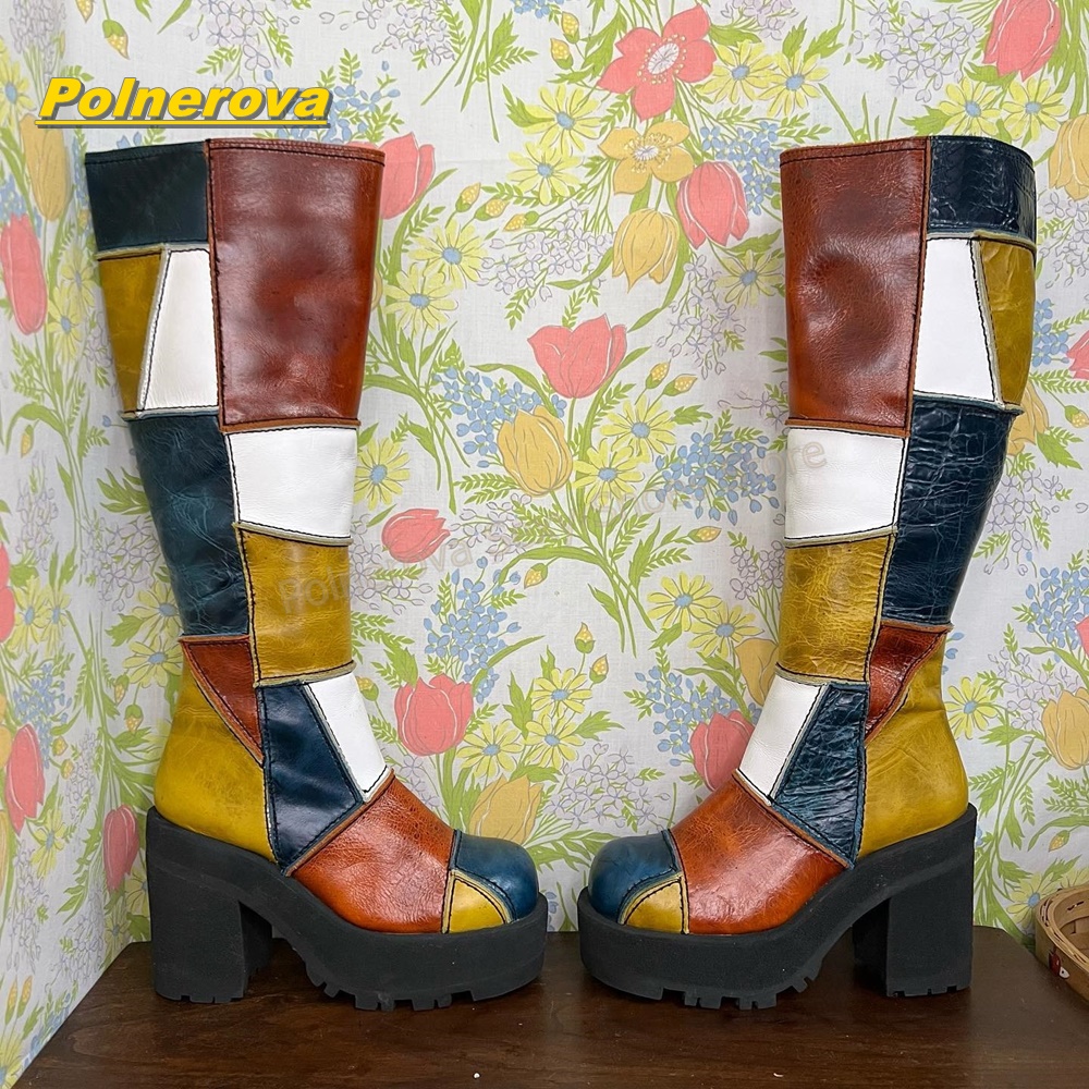 Vintage Style Women Fashion - Damskie retro botki za kolano z