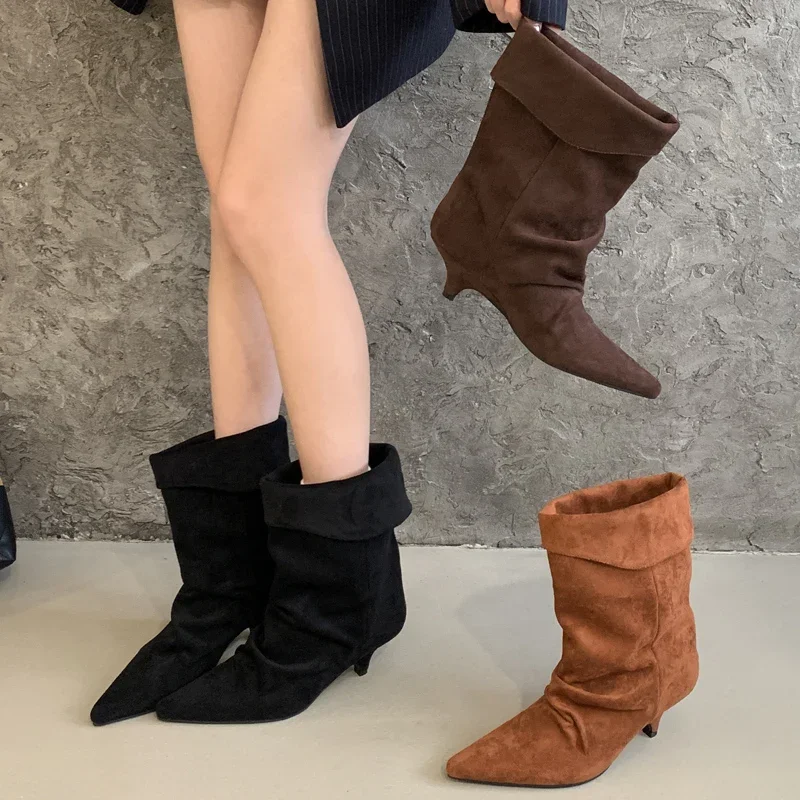 Vintage Style Women Fashion - Aneikeh Zimowe Botki Damskie z Ostrą