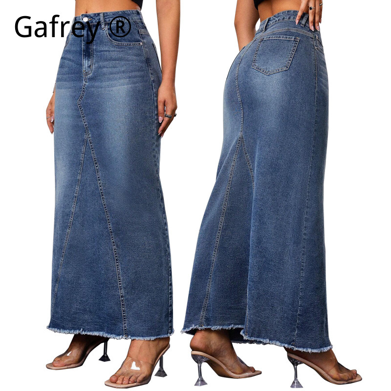 Vintage Fashion Jeans - Damska dżinsowa spódnica midi z wysokim