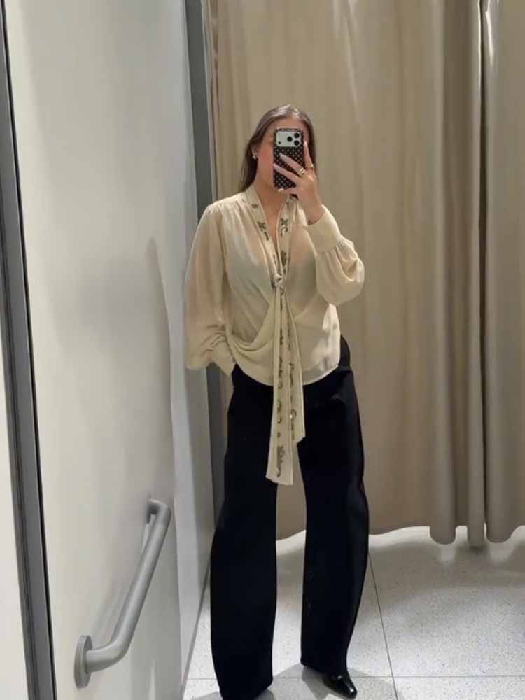Vintage Fashion Boutique - Damska letnia elegancka bluzka z długim
