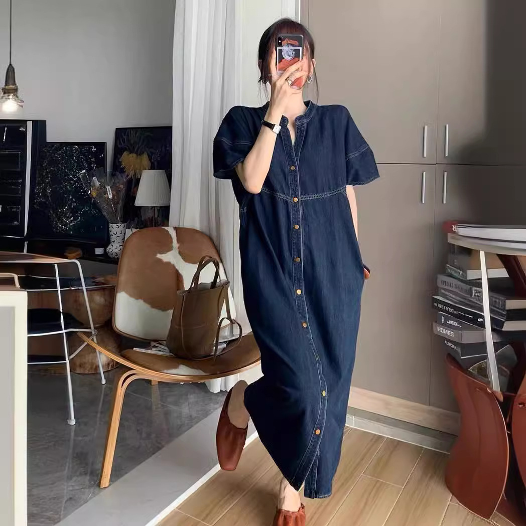 French Vintage Fashion - Nowa francuska sukienka dżinsowa w stylu