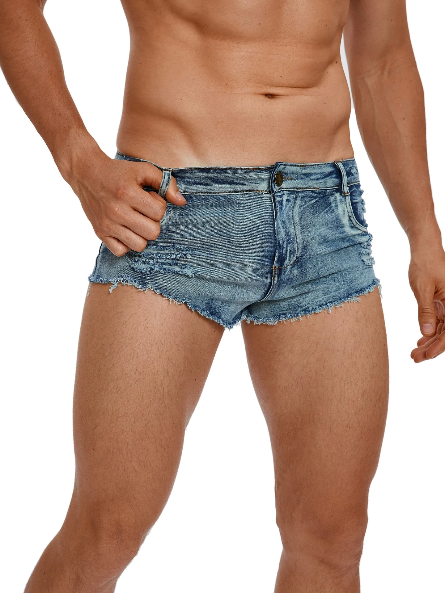 Vintage Fashion Jeans - Męskie szorty jeansowe z niskim stanem,