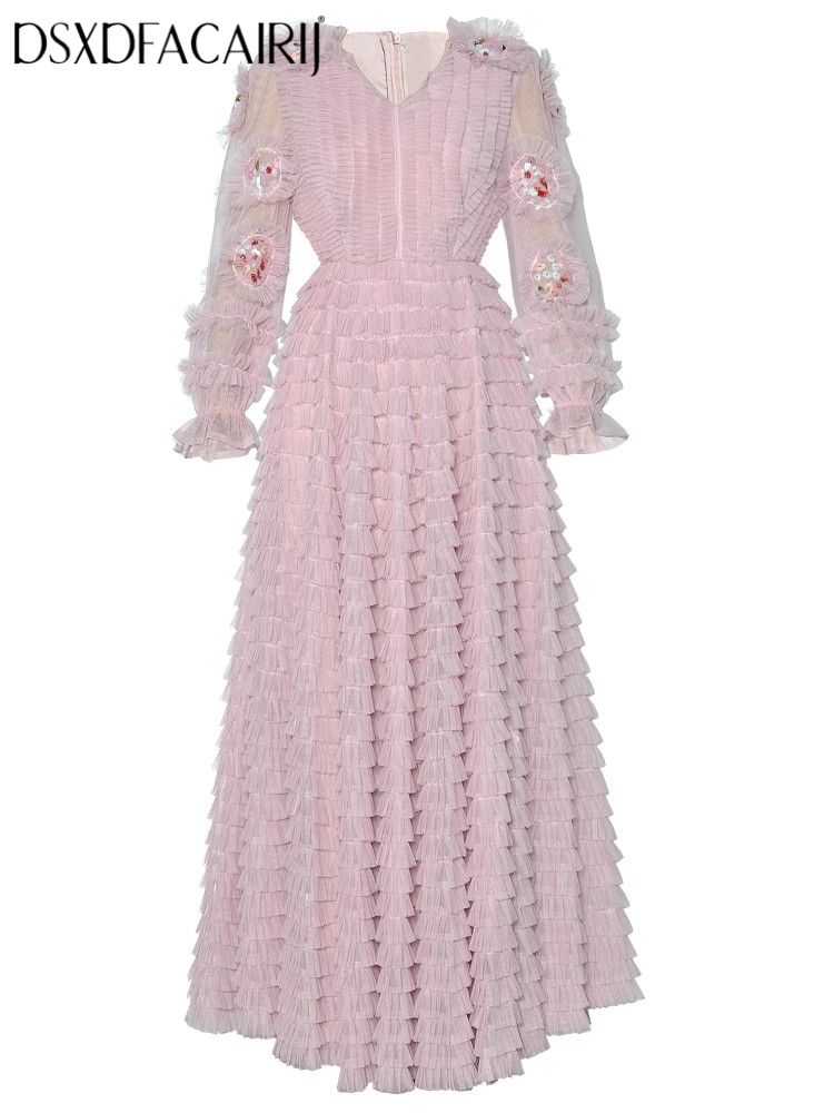 Vintage Fashion Collection - DSXDFACAIRIJ damska cekinowa haftowana sukienka siateczkowa