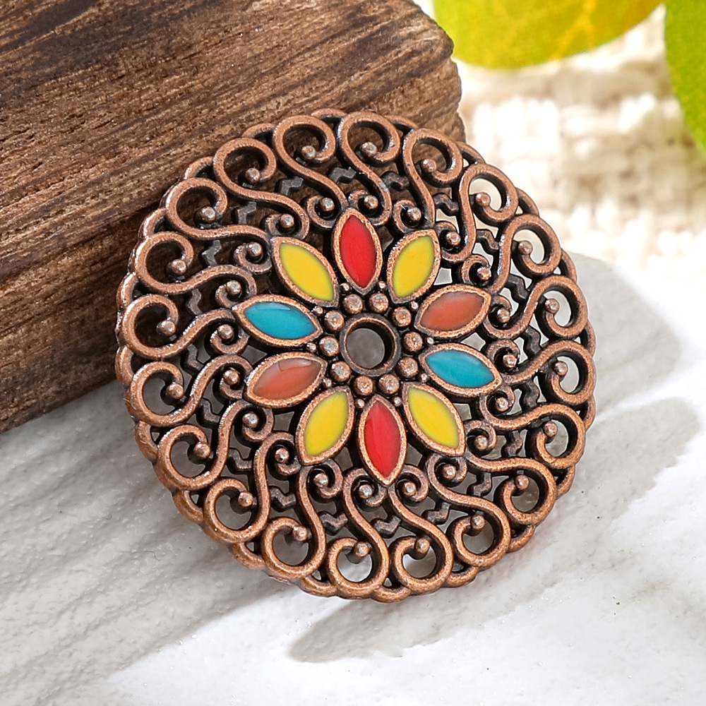Vintage Fashion Earrings - Vintage Miedziano-brązowe emaliowane okrągłe zawieszki w
